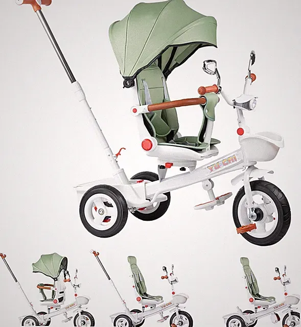 7 in 1 Baby Tricycle Toddler Push Bike with Removable Pedal, Canopy, Guardrail