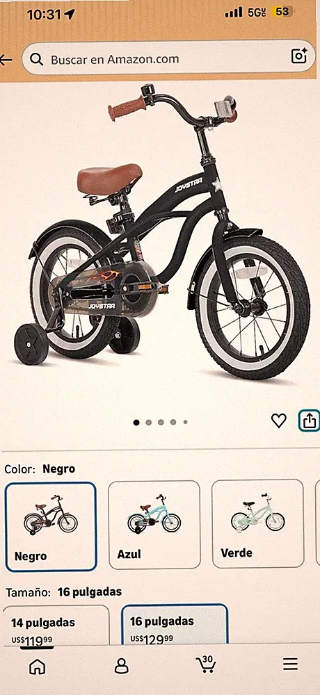 Joystar Kids Bike 16" Black with Training Wheels Unisex Bicycle