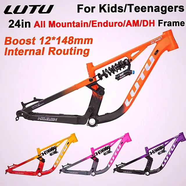 LUTU 24" Full Suspension Mountain Bike Boost Frame + Coil Shock for Enduro Kids