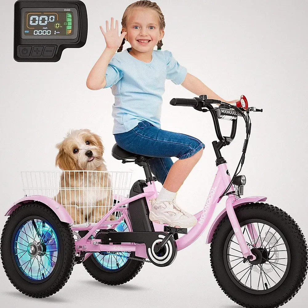 MOONCOOL Electric Bike-16 inch Kids Trike for Boys Girls Age 6-12 with Basket