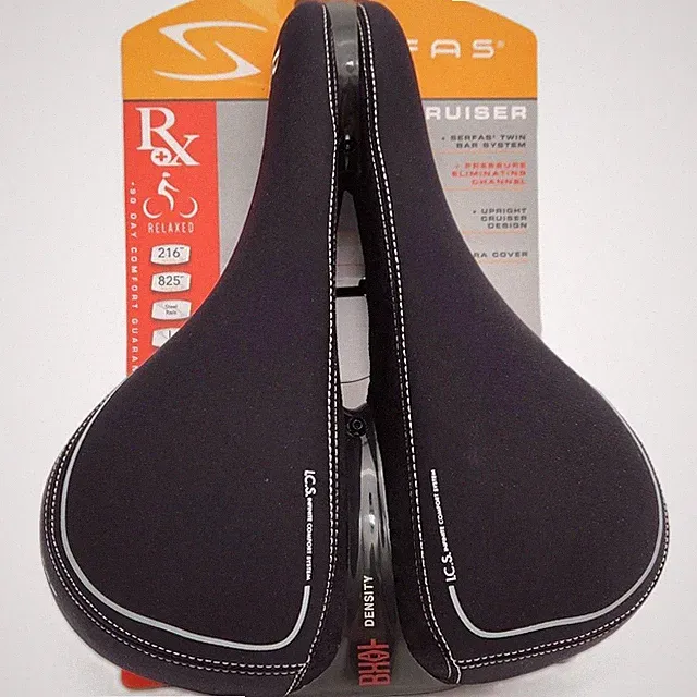 Serfas Cruiser Bike Saddle 10.7" x 8.5" Lycra Cover, Black Steel Rails CR-RXL